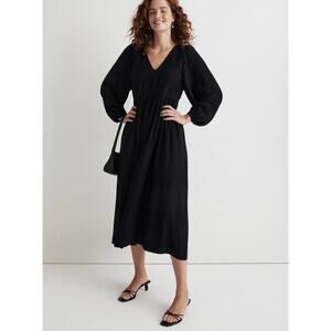 NWT Madewell V-Neck Empire Midi Dress in Black Size M